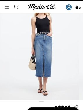 Madewell Black Tank and Blue Denim Midi Skirt with Front Slit